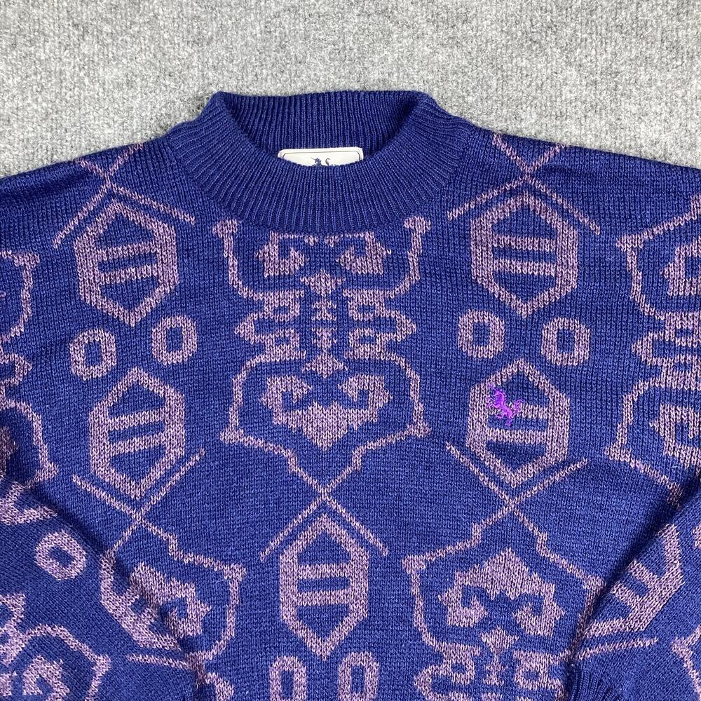 Sempre Unicorn Sweater Mens Medium Purple Geometric Knit‎ Retro 90s Style